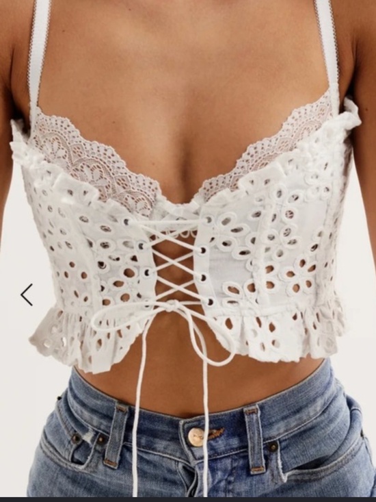 For Love And Lemons Tops - For Love And Lemons White Eyelet Lace Corset Crop Top